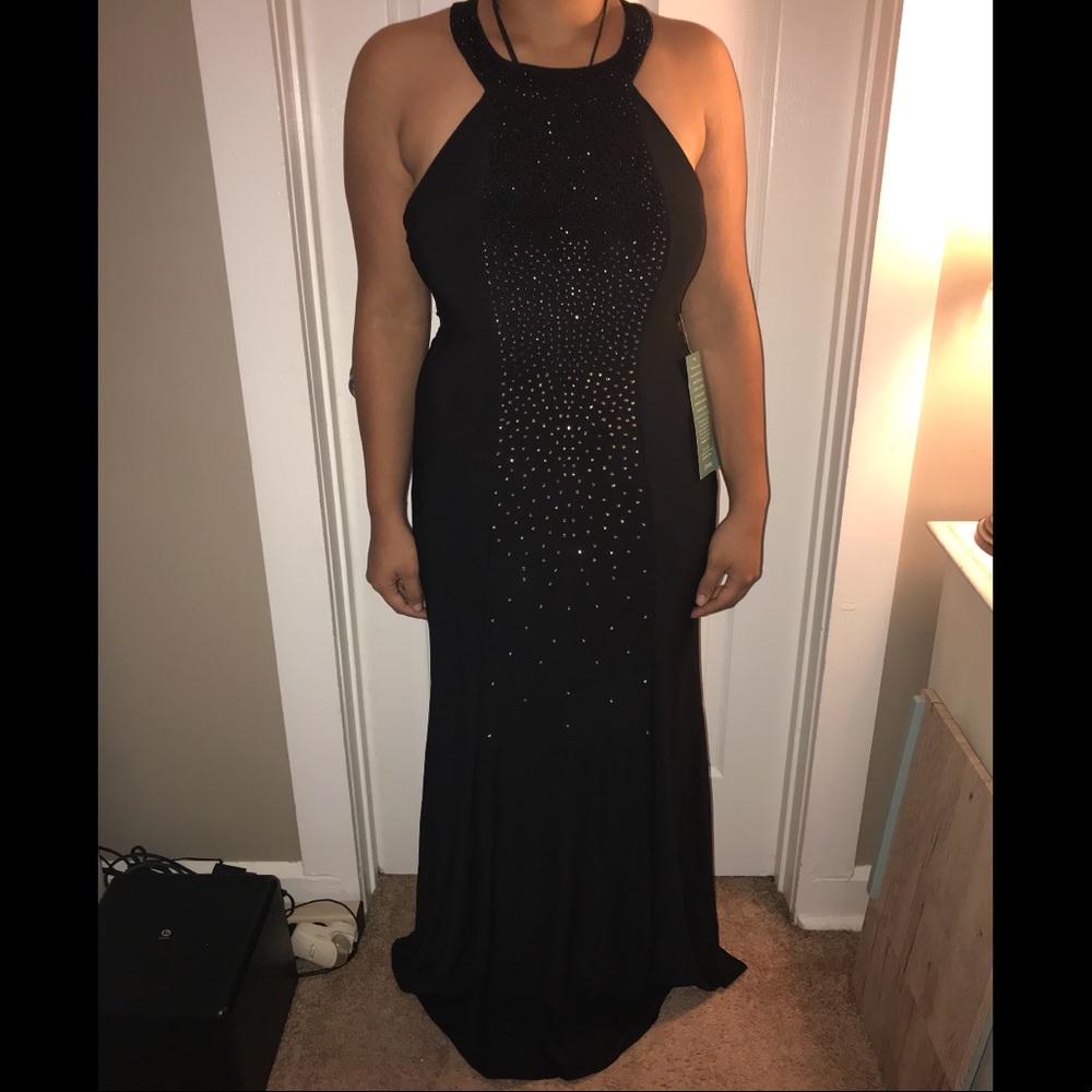 Long Black Jeweled Formal Dress